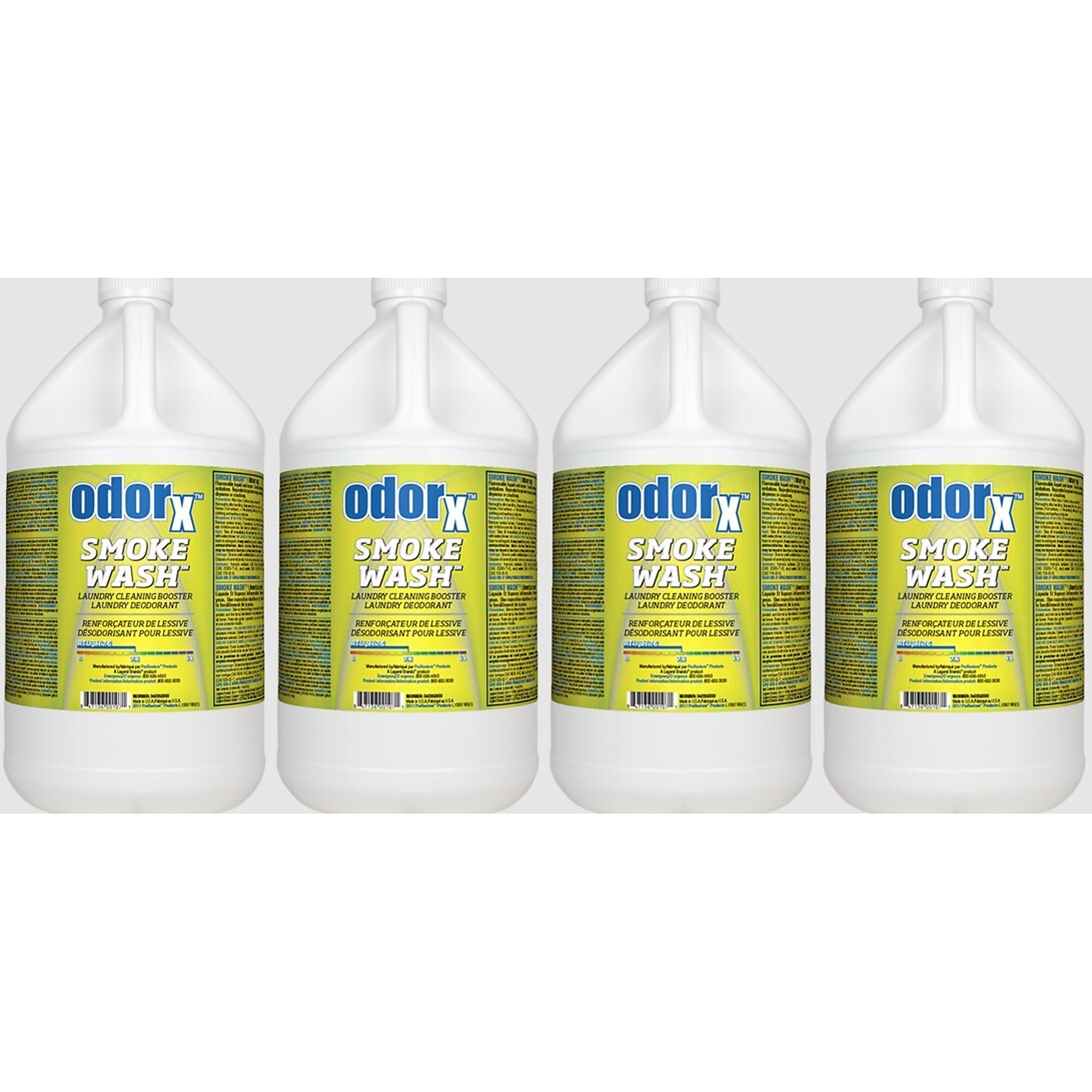 ODORx, SMOKE WASH -Model # 113138 – Four 1 Gal. / 3.8 L Bottles.  Fiber cleaner and deodorant.
